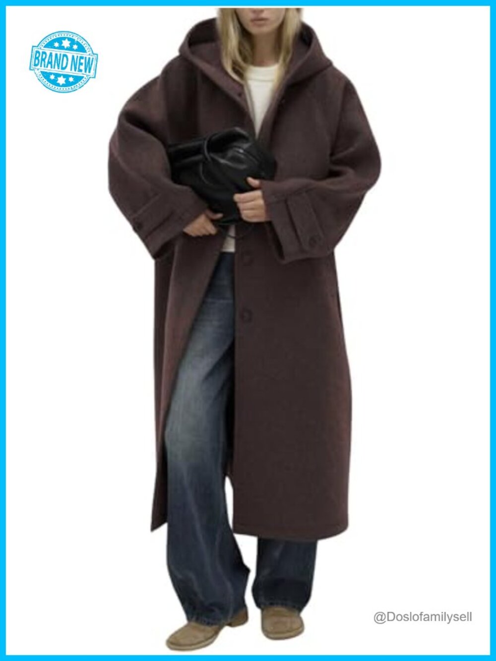 Wool Blend Trench Coat with Hood Button Down Long Overcoat
